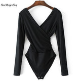 SheMujerSky Long Sleeve Bodysuit Women Backless Jumpsuits Black White Body femme monos cortos de mujer 2017 - RELEVAZA