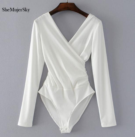 SheMujerSky Long Sleeve Bodysuit Women Backless Jumpsuits Black White Body femme monos cortos de mujer 2017 - RELEVAZA
