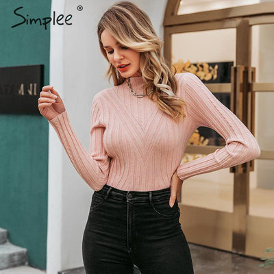 Simplee Knitted jumper sweater women autumn winter Long sleeve top turtleneck female sweater ladies bestmatch pullover jumpers - RELEVAZA