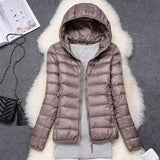 Winter Women Ultralight Thin Down Jacket White Duck Down Hooded Jackets Long Sleeve Warm Coat Parka Female Portable Outwear - RELEVAZA