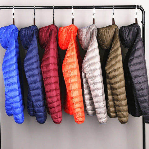 QUANBO Brand Autumn Winter Light Down Jacket Men's Fashion Hooded Short Large Ultra-thin Lightweight Youth Slim Coat 5XL - RELEVAZA
