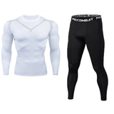 New Fitness Men's Set Pure Black Compression Top + Leggings Underwear Crossfit Long Sleeve + Short Sleeve T-Shirt Apparel Set - RELEVAZA