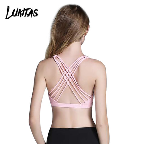 LUKITAS Women Sports Bra Quick Dry High Stretch Top Sport Push Up Fitness  Running Gym Breathable Cross Strap Yoga Bra Vest Tops - RELEVAZA