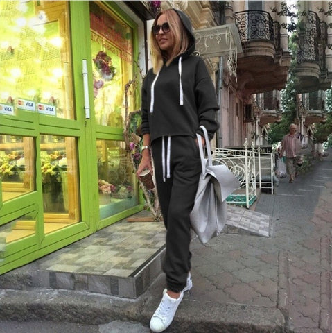 2018 Autumn Tracksuit Long Sleeve Thicken Hooded Sweatshirts 2 Piece Set Casual Sport Suit Women Tracksuit Set - RELEVAZA