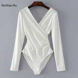 SheMujerSky Long Sleeve Bodysuit Women Backless Jumpsuits Black White Body femme monos cortos de mujer 2017 - RELEVAZA