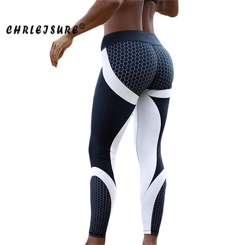 CHRLEISURE Fitness Legging Geometric honeycomb digital printing Leggings high waist Hip breathable polyester Women Legging - RELEVAZA