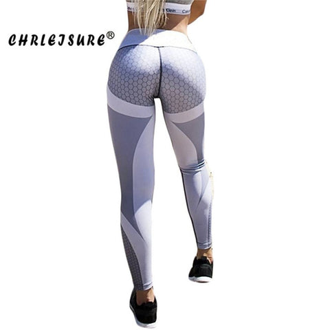 CHRLEISURE Fitness Legging Geometric honeycomb digital printing Leggings high waist Hip breathable polyester Women Legging - RELEVAZA