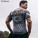 YEMEKE New Men Short Sleeve Cotton t-shirt Summer Casual Fashion Gyms Fitness Bodybuilding T shirt Male Slim Tees Tops Clothing - RELEVAZA