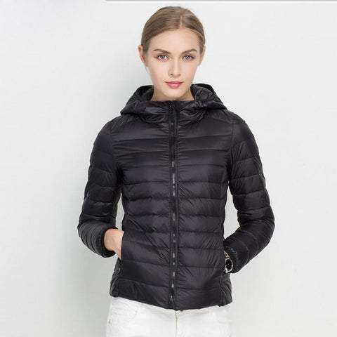 Winter Women Ultra Light Down Jacket White Duck Down Hooded Jackets Long Sleeve Warm Coat Parka Female Solid Portable Outwear - RELEVAZA