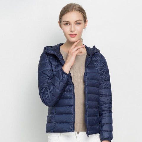 Winter Women Ultra Light Down Jacket White Duck Down Hooded Jackets Long Sleeve Warm Coat Parka Female Solid Portable Outwear - RELEVAZA