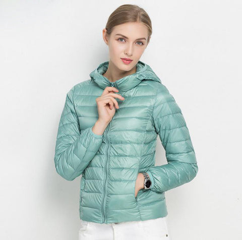 Winter Women Ultra Light Down Jacket White Duck Down Hooded Jackets Long Sleeve Warm Coat Parka Female Solid Portable Outwear - RELEVAZA