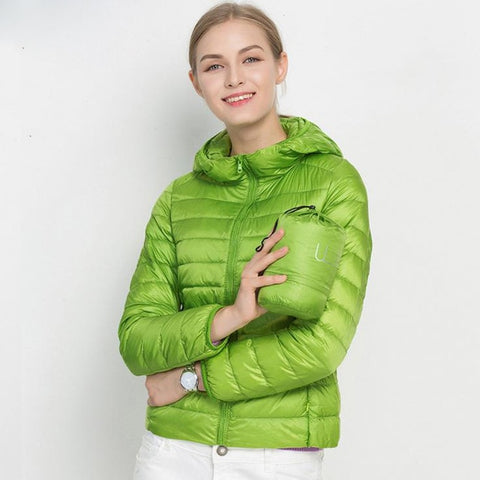 Winter Women Ultra Light Down Jacket White Duck Down Hooded Jackets Long Sleeve Warm Coat Parka Female Solid Portable Outwear - RELEVAZA