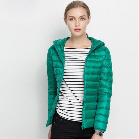 Winter Women Ultra Light Down Jacket White Duck Down Hooded Jackets Long Sleeve Warm Coat Parka Female Solid Portable Outwear - RELEVAZA