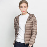 Winter Women Ultra Light Down Jacket White Duck Down Hooded Jackets Long Sleeve Warm Coat Parka Female Solid Portable Outwear - RELEVAZA