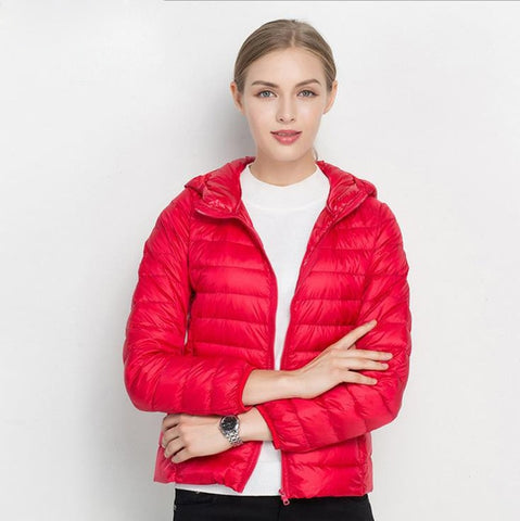 Winter Women Ultra Light Down Jacket White Duck Down Hooded Jackets Long Sleeve Warm Coat Parka Female Solid Portable Outwear - RELEVAZA