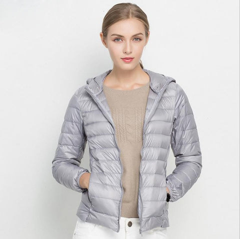 Winter Women Ultra Light Down Jacket White Duck Down Hooded Jackets Long Sleeve Warm Coat Parka Female Solid Portable Outwear - RELEVAZA