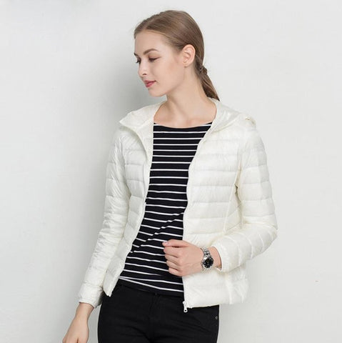 Winter Women Ultra Light Down Jacket White Duck Down Hooded Jackets Long Sleeve Warm Coat Parka Female Solid Portable Outwear - RELEVAZA