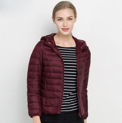 Winter Women Ultra Light Down Jacket White Duck Down Hooded Jackets Long Sleeve Warm Coat Parka Female Solid Portable Outwear - RELEVAZA