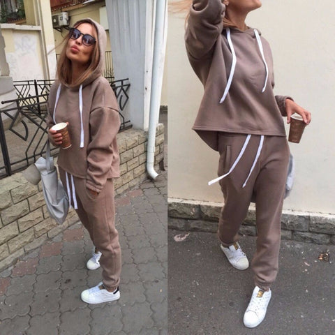 2018 Autumn Tracksuit Long Sleeve Thicken Hooded Sweatshirts 2 Piece Set Casual Sport Suit Women Tracksuit Set - RELEVAZA