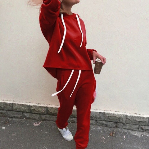 2018 Autumn Tracksuit Long Sleeve Thicken Hooded Sweatshirts 2 Piece Set Casual Sport Suit Women Tracksuit Set - RELEVAZA