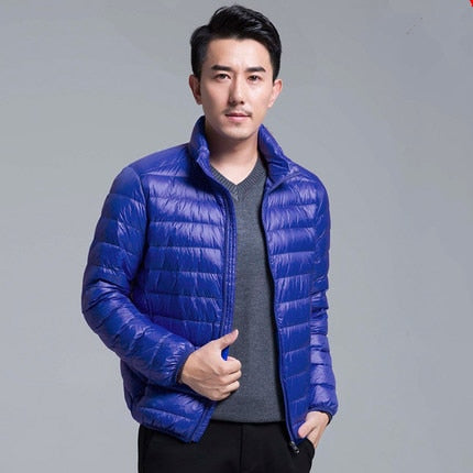 QUANBO Brand Autumn Winter Light Down Jacket Men's Fashion Hooded Short Large Ultra-thin Lightweight Youth Slim Coat 5XL - RELEVAZA
