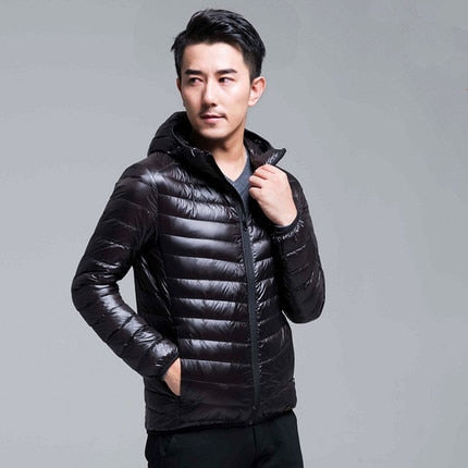 QUANBO Brand Autumn Winter Light Down Jacket Men's Fashion Hooded Short Large Ultra-thin Lightweight Youth Slim Coat 5XL - RELEVAZA