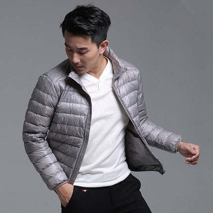 QUANBO Brand Autumn Winter Light Down Jacket Men's Fashion Hooded Short Large Ultra-thin Lightweight Youth Slim Coat 5XL - RELEVAZA