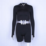 Hugcitar long sleeve zipper high neck elastic sexy crop tops shorts 2-pieces 2018 summer autumn women fashion casual sports sets - RELEVAZA