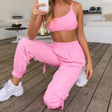 BOOFEENAA Pink Sexy Two Piece Set Crop Top and Cargo Pants Suits Streetwear Tracksuit Women Summer Clothes Matching Sets C68AE64 - RELEVAZA