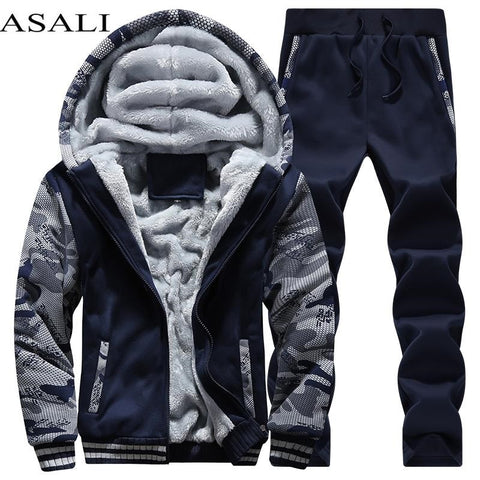 Tracksuit Men Sporting Fleece Thick Hooded Brand-Clothing Casual Track Suit Men Jacket+Pant Warm Fur Inside Winter Sweatshirt - RELEVAZA