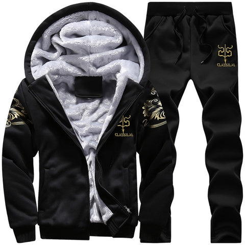 Tracksuit Men Sporting Fleece Thick Hooded Brand-Clothing Casual Track Suit Men Jacket+Pant Warm Fur Inside Winter Sweatshirt - RELEVAZA