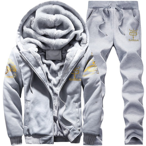 Tracksuit Men Sporting Fleece Thick Hooded Brand-Clothing Casual Track Suit Men Jacket+Pant Warm Fur Inside Winter Sweatshirt - RELEVAZA