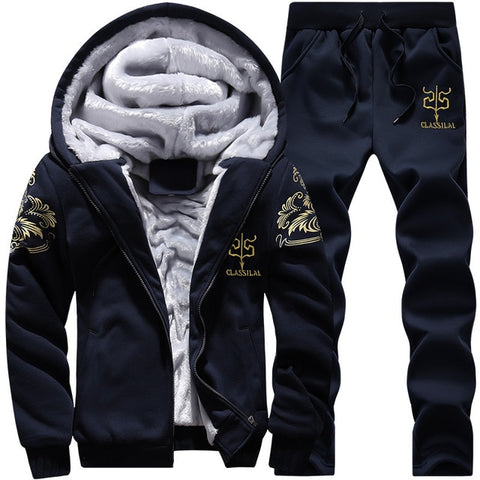 Tracksuit Men Sporting Fleece Thick Hooded Brand-Clothing Casual Track Suit Men Jacket+Pant Warm Fur Inside Winter Sweatshirt - RELEVAZA