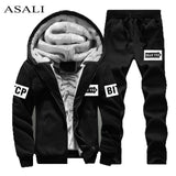Tracksuit Men Sporting Fleece Thick Hooded Brand-Clothing Casual Track Suit Men Jacket+Pant Warm Fur Inside Winter Sweatshirt - RELEVAZA