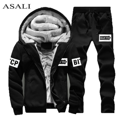 Tracksuit Men Sporting Fleece Thick Hooded Brand-Clothing Casual Track Suit Men Jacket+Pant Warm Fur Inside Winter Sweatshirt - RELEVAZA