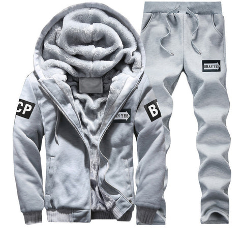 Tracksuit Men Sporting Fleece Thick Hooded Brand-Clothing Casual Track Suit Men Jacket+Pant Warm Fur Inside Winter Sweatshirt - RELEVAZA