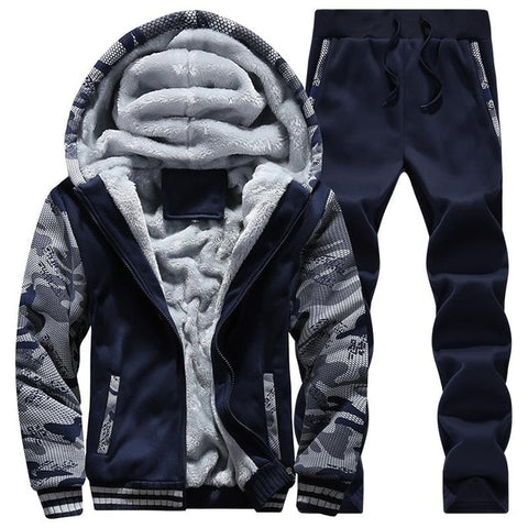 Tracksuit Men Sporting Fleece Thick Hooded Brand-Clothing Casual Track Suit Men Jacket+Pant Warm Fur Inside Winter Sweatshirt - RELEVAZA