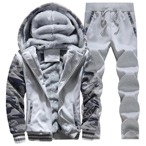 Tracksuit Men Sporting Fleece Thick Hooded Brand-Clothing Casual Track Suit Men Jacket+Pant Warm Fur Inside Winter Sweatshirt - RELEVAZA