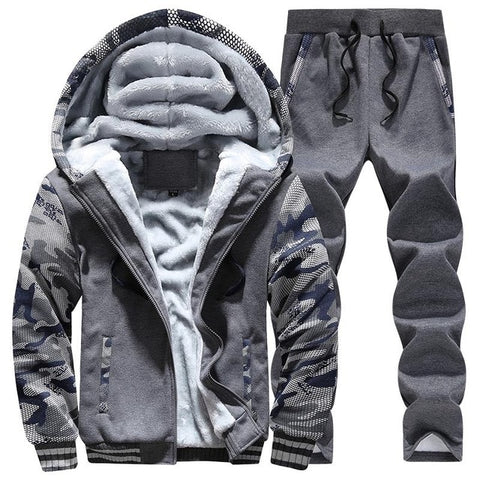 Tracksuit Men Sporting Fleece Thick Hooded Brand-Clothing Casual Track Suit Men Jacket+Pant Warm Fur Inside Winter Sweatshirt - RELEVAZA