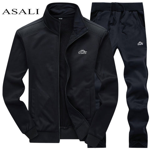 Tracksuits Men Polyester Sweatshirt Sporting Fleece 2019 Gyms Spring Jacket + Pants Casual Men's Track Suit Sportswear Fitness - RELEVAZA