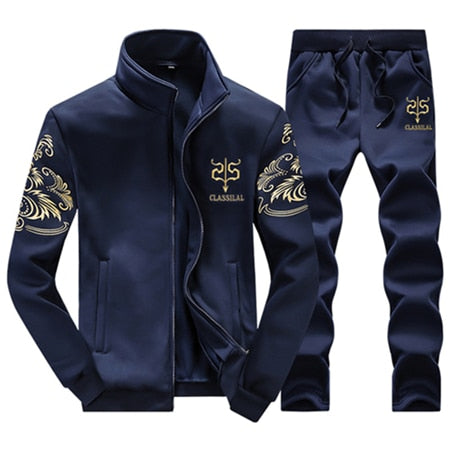 Tracksuits Men Polyester Sweatshirt Sporting Fleece 2019 Gyms Spring Jacket + Pants Casual Men's Track Suit Sportswear Fitness - RELEVAZA