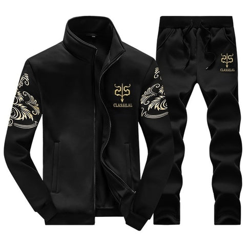 Tracksuits Men Polyester Sweatshirt Sporting Fleece 2019 Gyms Spring Jacket + Pants Casual Men's Track Suit Sportswear Fitness - RELEVAZA