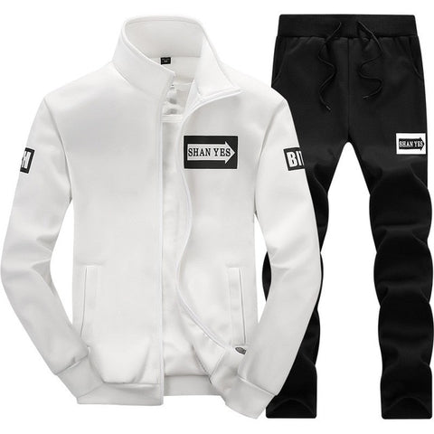 Tracksuits Men Polyester Sweatshirt Sporting Fleece 2019 Gyms Spring Jacket + Pants Casual Men's Track Suit Sportswear Fitness - RELEVAZA