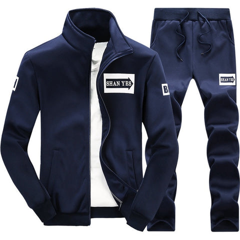 Tracksuits Men Polyester Sweatshirt Sporting Fleece 2019 Gyms Spring Jacket + Pants Casual Men's Track Suit Sportswear Fitness - RELEVAZA