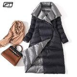 Fitaylor  Women Double Sided Down Long Jacket Winter Turtleneck White Duck Down Coat Double Breasted Warm Parkas Snow Outwear - RELEVAZA