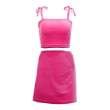InstaHot Velvet Crop Top Skirts 2 Piece Set Women 2019 Summer Spaghetti Strap Tube Top Split Mini Skirt Fashion Female Sets Sexy - RELEVAZA