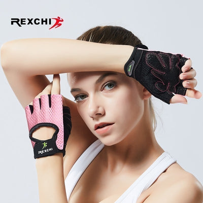 REXCHI Professional Gym Fitness Gloves Power Weight Lifting Women Men Crossfit Workout Bodybuilding Half Finger Hand Protector - RELEVAZA