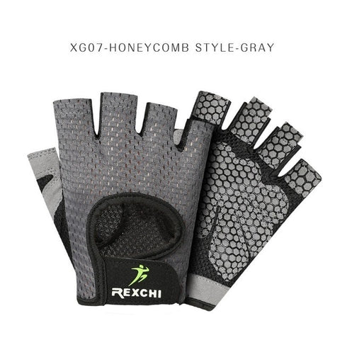 REXCHI Professional Gym Fitness Gloves Power Weight Lifting Women Men Crossfit Workout Bodybuilding Half Finger Hand Protector - RELEVAZA