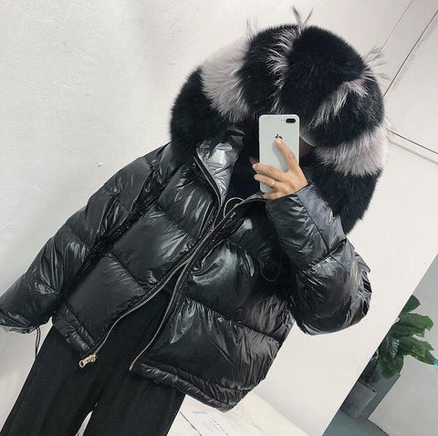 Real Fur Coat Natural Fox Fur Collar 2019 Winter Jacket Women Loose Short Down Coat White Duck Down Jacket Thick Warm Down Parka - RELEVAZA