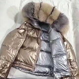 Real Fur Coat Natural Fox Fur Collar 2019 Winter Jacket Women Loose Short Down Coat White Duck Down Jacket Thick Warm Down Parka - RELEVAZA